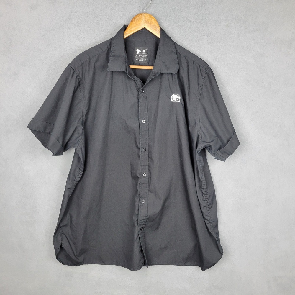 Taco Bell Uniform Shirt Mens XL Black‎ Cotton Logo Button Up Employee Workwear